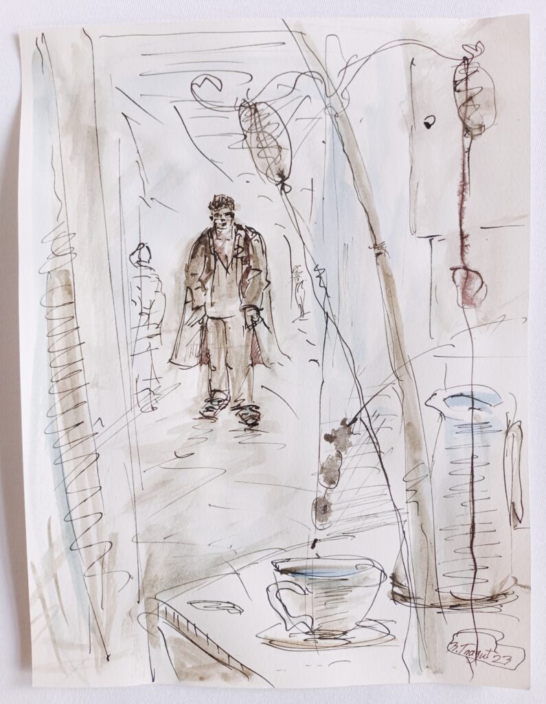 Bernhard Tragut Federzeichnung laviert